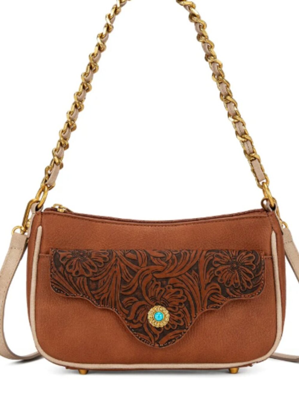 Montana West Western Tooled Floral Crossbody Shoulder Bag Brown NWT